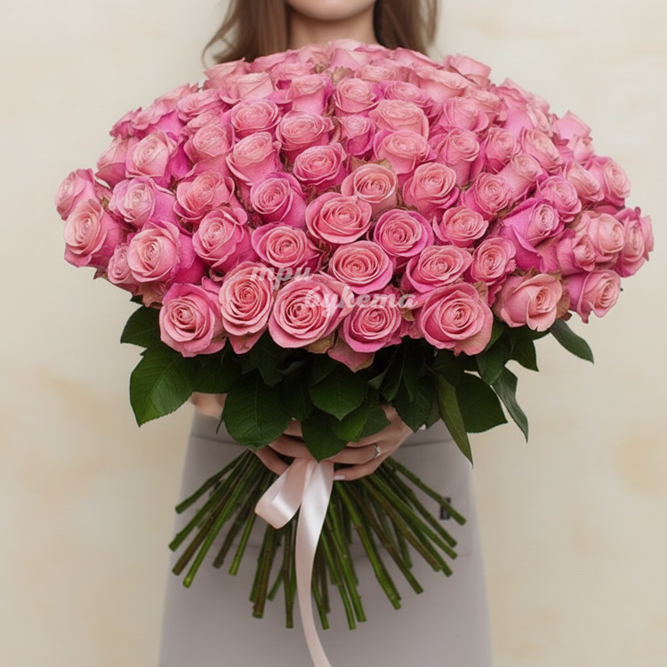 101 розовая роза (Premium) 60 см.